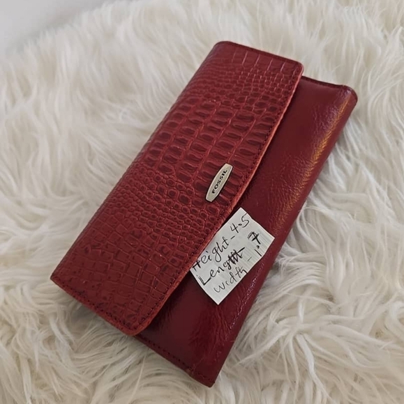 Fossil Croco Flap Red Leather Wallet 🌴 - Picture 4 of 8